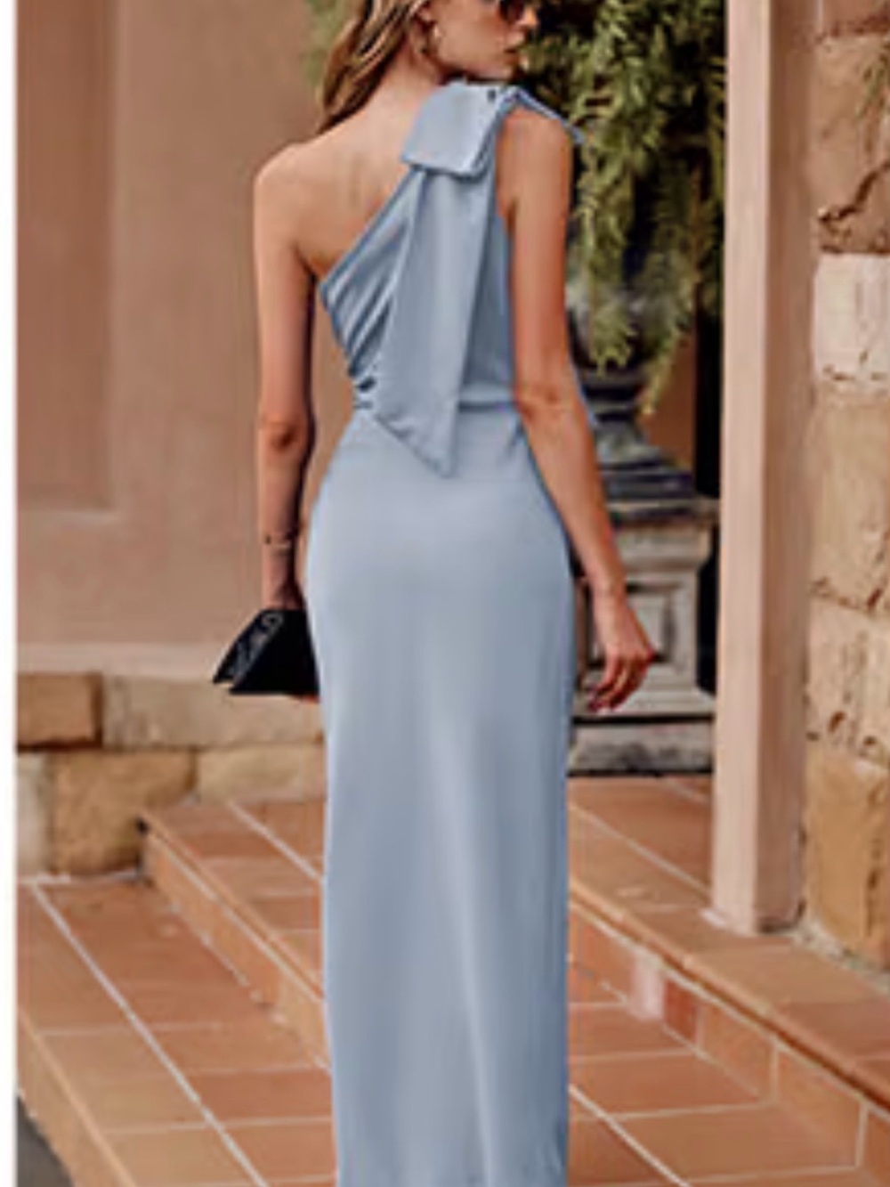 One-Shoulder Light Grey / Blue Evening Gown